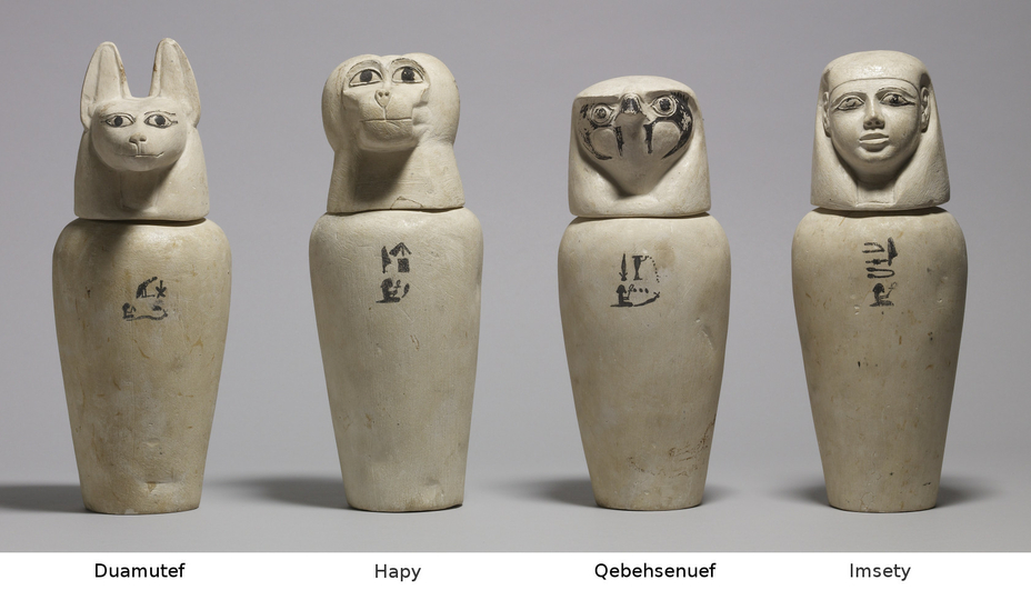 Canopic Jars Vases for Mummification Organs Ancient Egyptian Mummy Hapy Imsety Duamutef Qebehsenuef